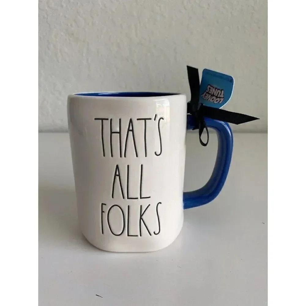 Rae Dunn “THATS ALL FOLKS” Porky Pig Looney Tunes Double‎ Sided Mug NEW 2022